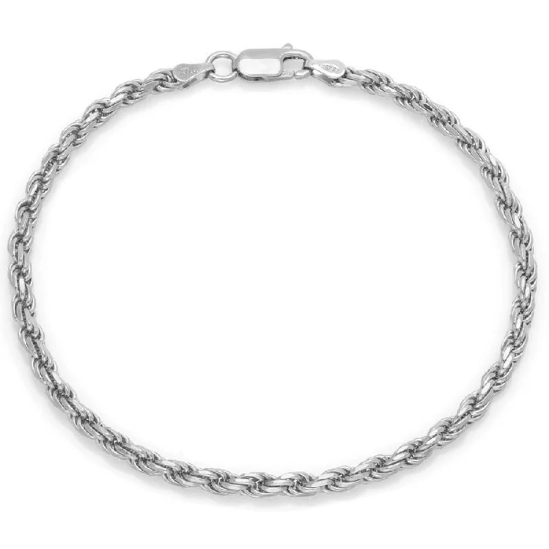 Swirl shape bangles-Sterling Silver 3 mm Diamond Cut Rope Chain Bracelet by Roberto Martinez