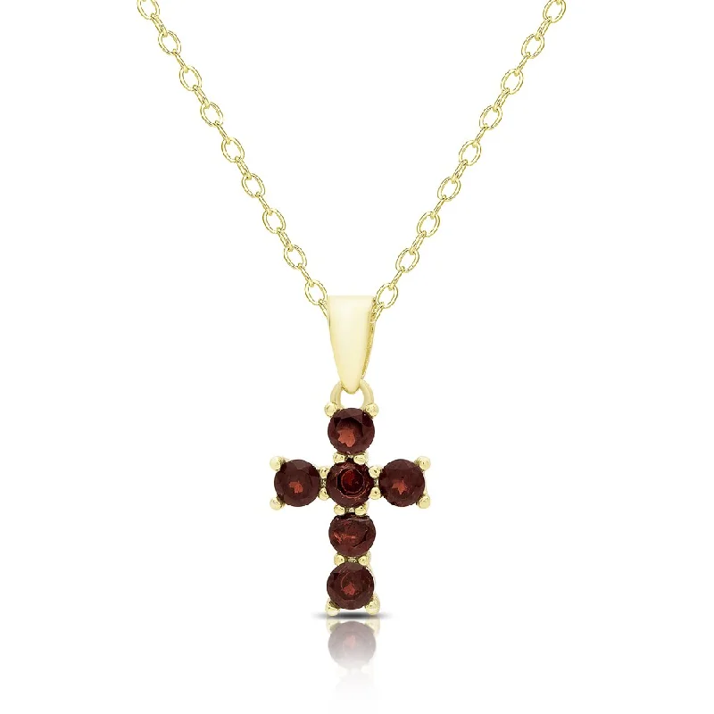 Pixie wing necklaces-Dolce Giavonna Gold Over Sterling Silver Garnet Cross Necklace