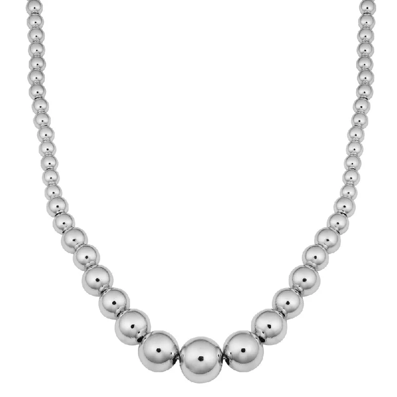 Secure clasp necklaces-Argento Italia Rhodium Plated Sterling Silver Graduated Bead Necklace