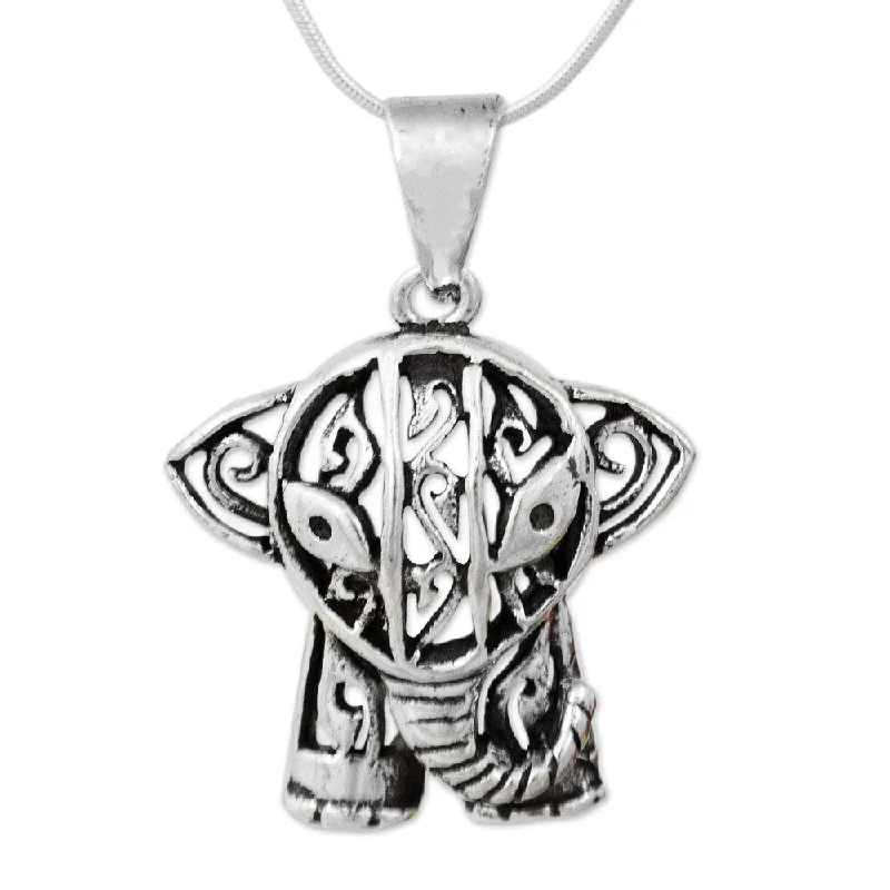 Multi-layer necklaces-Handmade Sterling Silver 'Elephant Gaze' Necklace (Thailand) - 7'6" x 9'6"