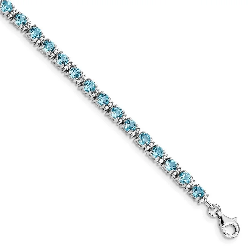 Fox motif bangles-Curata 925 Sterling Silver Polished Fancy Lobster Closure Blue Topaz and Diamond Bracelet