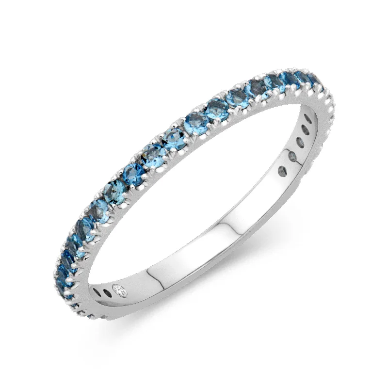 Petal carved engagement rings-14K White Gold 0.66cttw. Blue Zircon Stackable Birthstone Ring - December