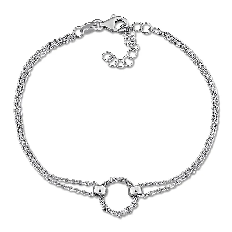 Cord edge bangles-Miadora Double Row Diamond Cut Curb Chain Circle Charm Bracelet Sterling Silver