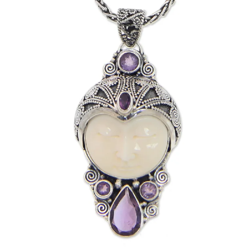 Engraved monogram necklaces-Handmade Sterling Silver 'Candra Kirana' Amethyst Necklace (Indonesia) - 18.0" L x 0.2" W