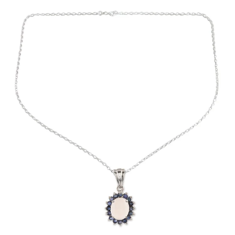 Loop knot necklaces-NOVICA Blue Happiness, Moonstone and sapphire pendant necklace