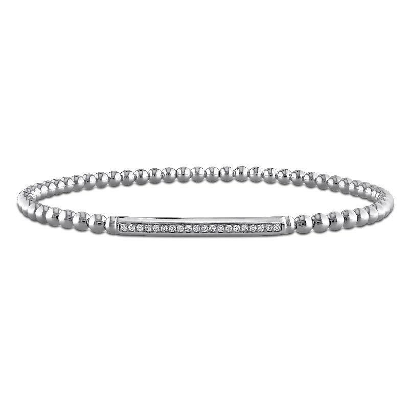 Coiled cord bangles-Miadora 1/7ct TW Diamond Bar Beaded Bracelet in 14k White Gold - 7.25 in