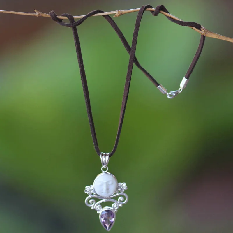 Oval gem necklaces-Handmade Sterling Silver 'Guardian Moon' Amethyst Necklace (Indonesia)