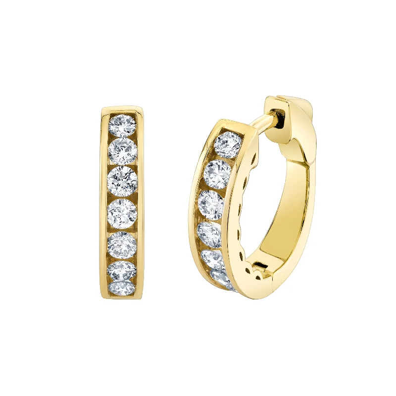 Wide hoop earrings-Channel Set Diamond Hoops