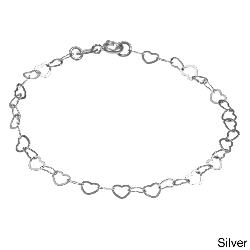 Tide shape bangles-Sterling Essentials Silver 7-inch Heart Link Bracelet