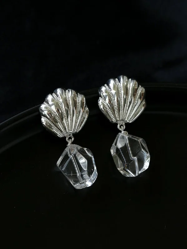 Morganite stud earrings-Creative Shell and White Crystal Drop Earrings