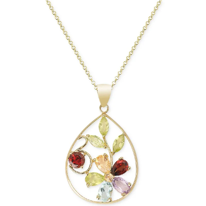 Fox charm necklaces-Dolce Giavonna Gold Over Sterling Silver Multi Gemstone Flower Design Necklace