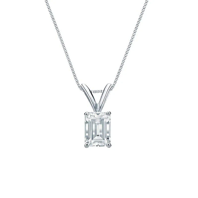 Chunky gem necklaces-Auriya Platinum 0.60ctw Emerald Solitaire Lab Grown Diamond Necklace 4-Prong Basket (H-I VS) - 0.60