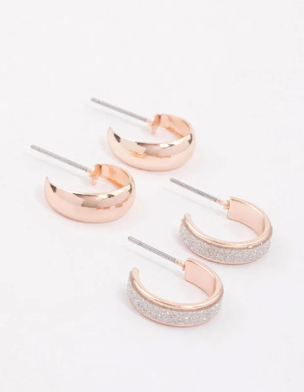 Reef knot earrings-Rose Gold Glitter Pearl Earring Pack