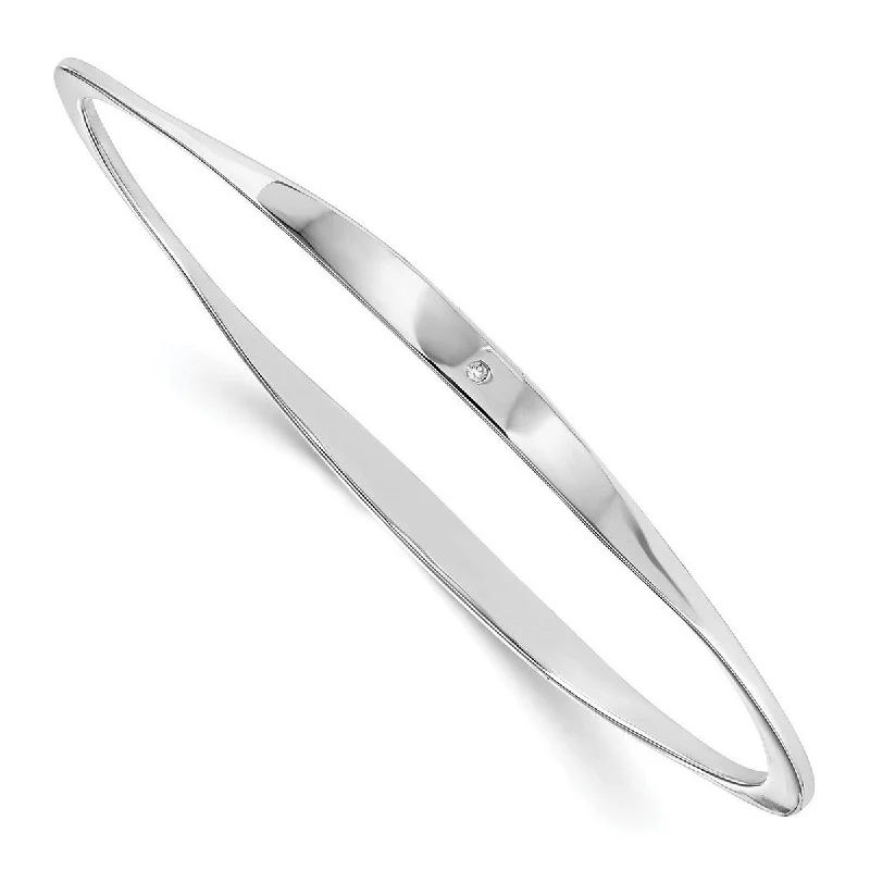 Swirl shape bangles-Curata 925 Sterling Silver Slip on Polished White Ice Diamond Cuff Stackable Bangle Bracelet