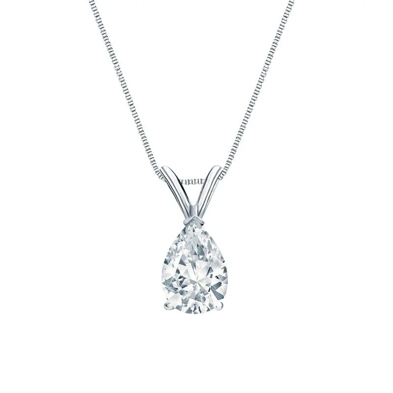 Elegant design necklaces-Auriya 18-karat Gold 0.75ctw Pear Solitaire Lab Grown Diamond Necklace V-End (F-G VS) Prong - 0.75