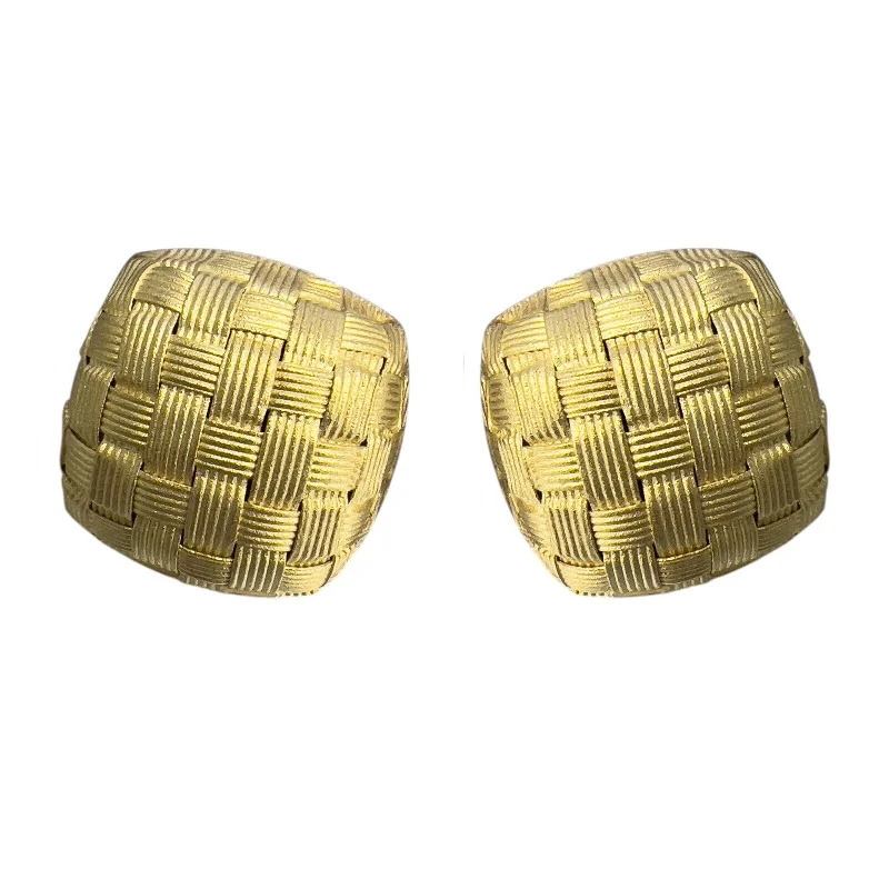 Retro clip earrings-Roberto Coin Appassionata 18k Gold Woven Basket Square Puffed Omegaback Earrings