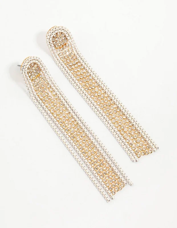 Large hoop earrings-Gold Diamante Cupchain Drop Earrings