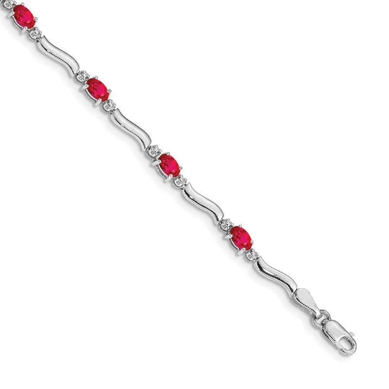 Pinch clasp bangles-Curata 14k White Gold Diamond and Ruby Bracelet