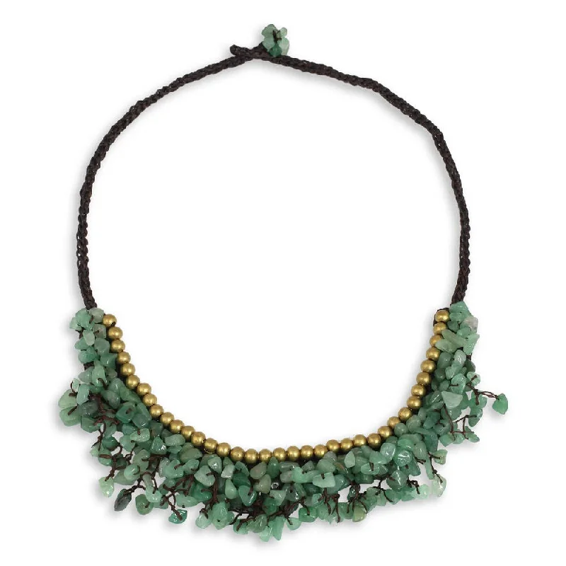 Vine braid necklaces-Handmade Brass 'Garden Party' Aventurine Necklace (Thailand)