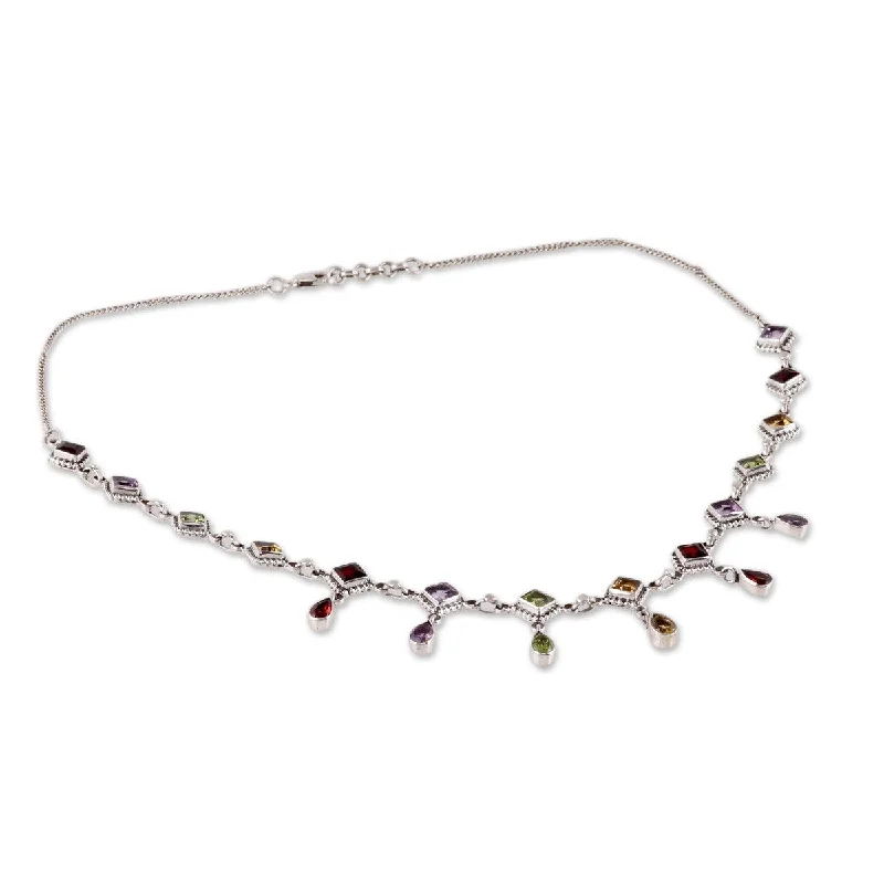 Cosmic charm necklaces-NOVICA Shimmering Light, Multi-gemstone link necklace - 18.25" min L - x 19" max L x 0.1" W