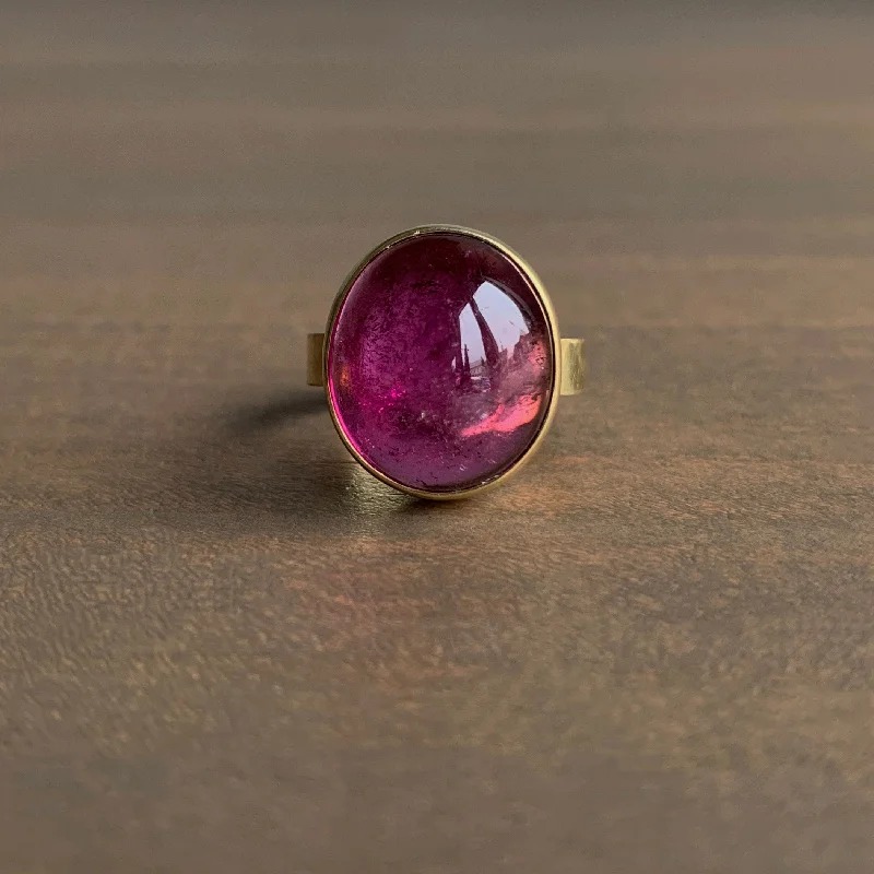 Magenta Tourmaline Hammered Ring