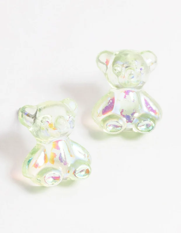 Swirl shape earrings-Acrylic Green Candy Bear Stud Earrings