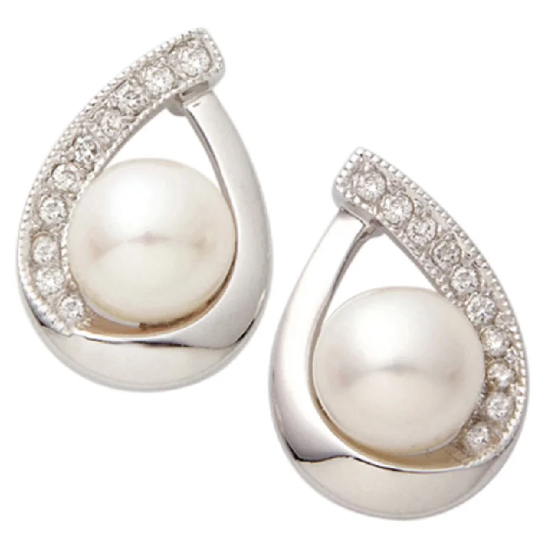 Large hoop earrings-Diamond & Pearl Earrings