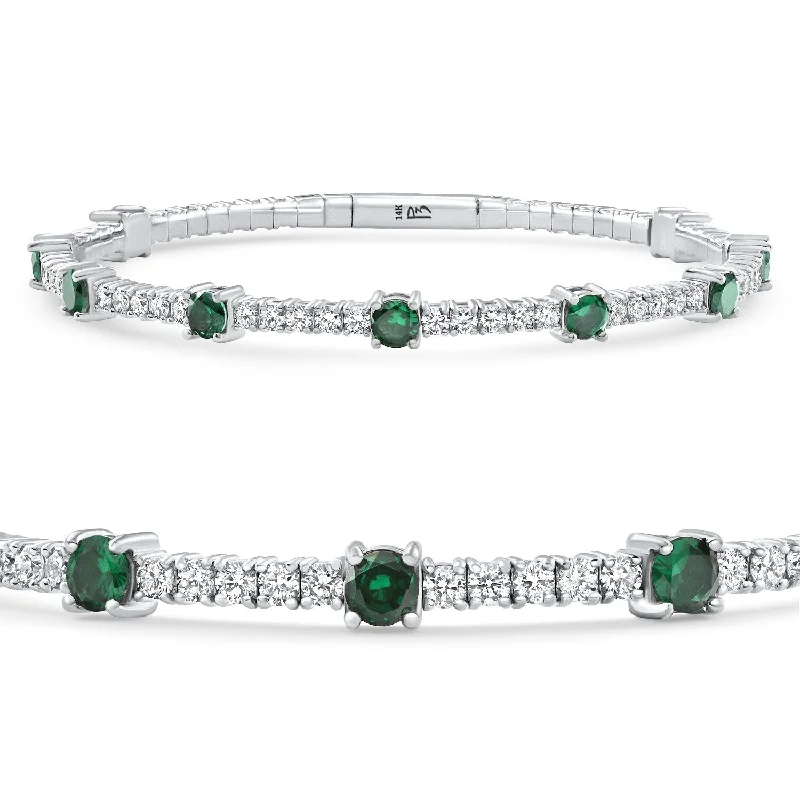 Swirl shape bangles-5Ct Emerald & Diamond Diamond Tennis Flexi Bangle Bracelet White Gold Lab Grown