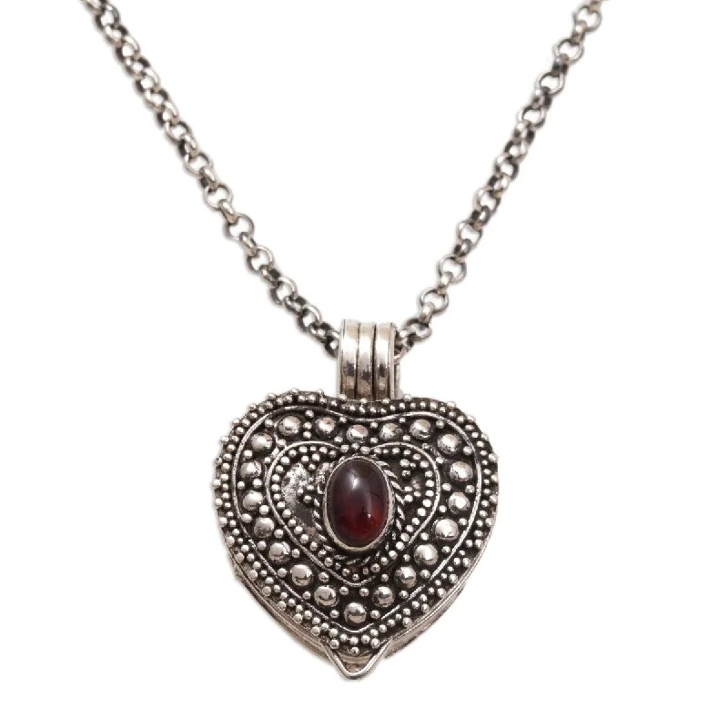 Coiled thread necklaces-NOVICA Garnet Love, Garnet locket necklace