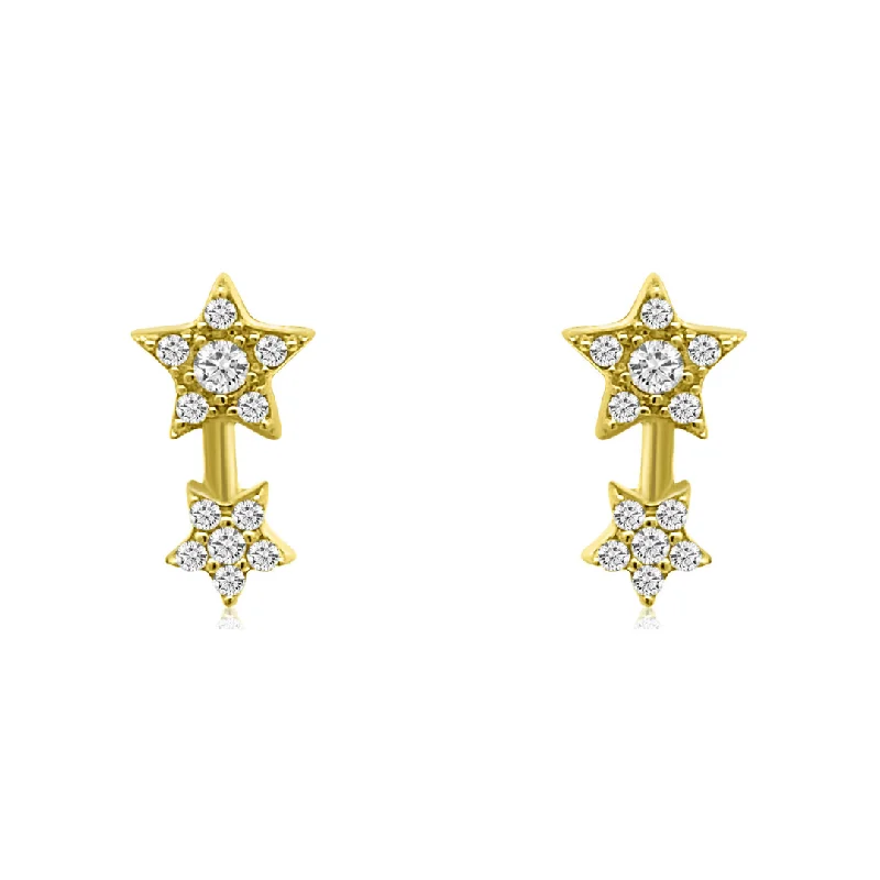 Subtle dangle earrings-Double Diamond Star Studs