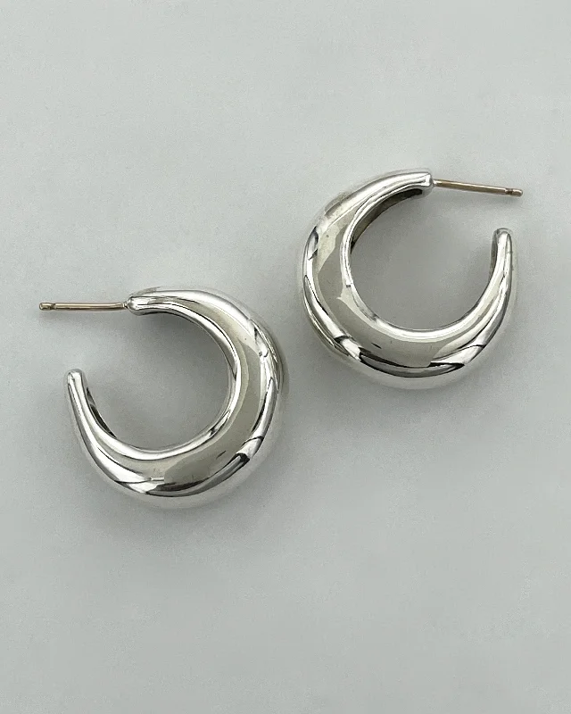 Silk cord earrings-Vaubel Designs Elongated Silver Hoops