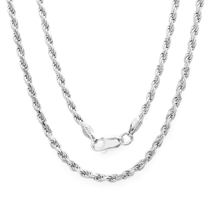 Stretch cord necklaces-Sterling Silver 2.25mm Diamond-cut Rope Chain Necklace by Roberto Martinez - White