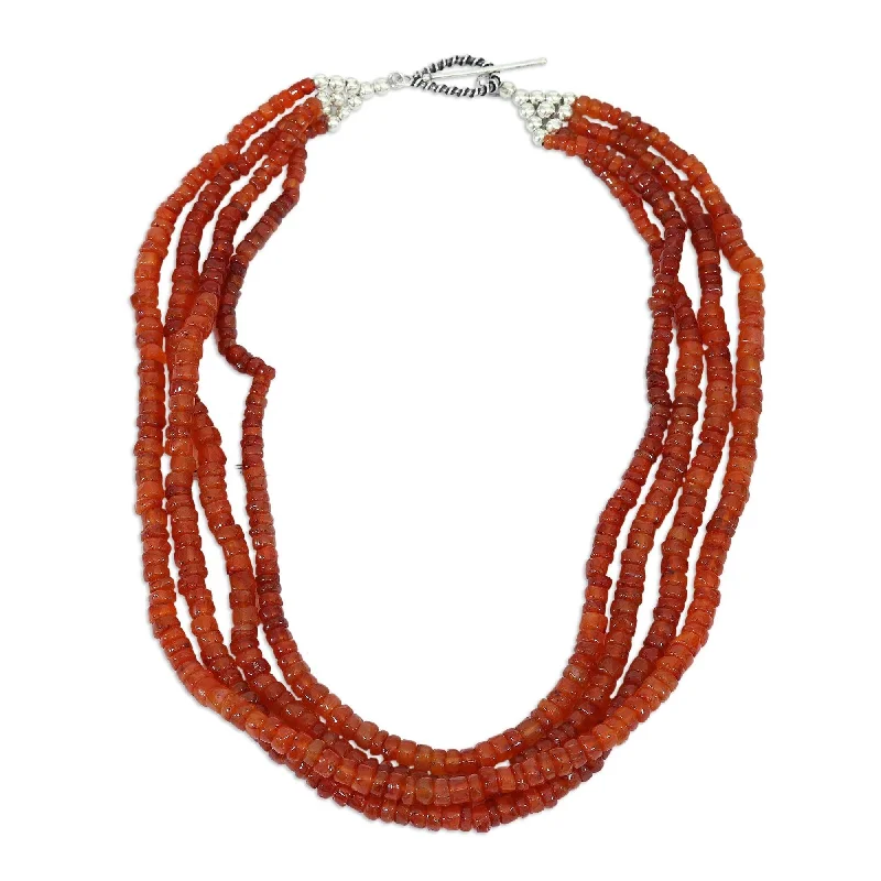 Raised disc necklaces-Handmade Love's Fire Red Carnelia Collar Necklace (India) - 7'6" x 9'6"