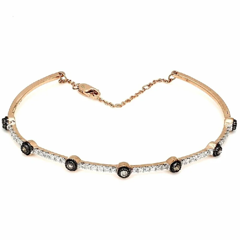 Glossy cuff bangles-Pompeii3 10k Rose Gold 3/4 ct TDW Champagne & White Diamond Halo Womens Bracelet