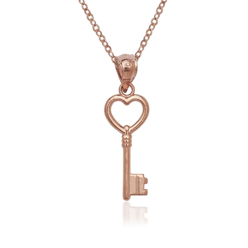 Sleek pendant necklaces-14k Rose Gold Polished Small Key Pendant Necklace - Pink