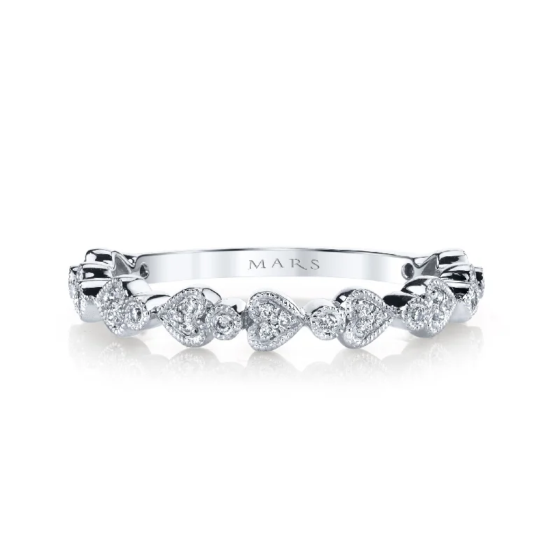 Rough band engagement rings-14K White Gold 0.11ct. Diamond Heart Shape Accent Stackable Fashion Ring