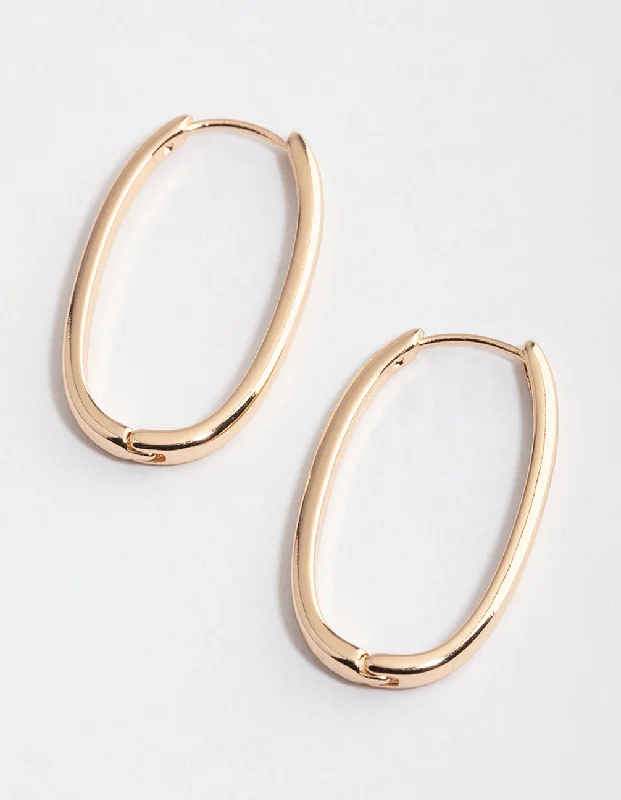 Light clay earrings-Gold Long Skinny Oval Hoop Earrings