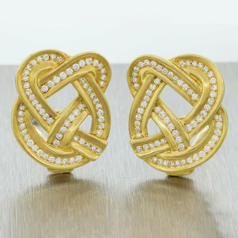 Fluid art earrings-Tiffany & Co. Angela Cummings 1.50ctw Diamond Pretzel Earrings - 18k Yellow Gold