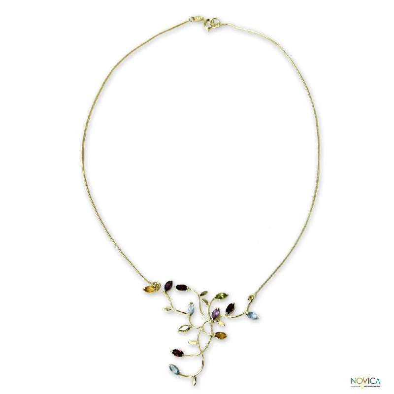 Multi-strand necklaces-Handmade Gold Overlay 'Wildflowers' Multi-Gemstone Necklace (Brazil)