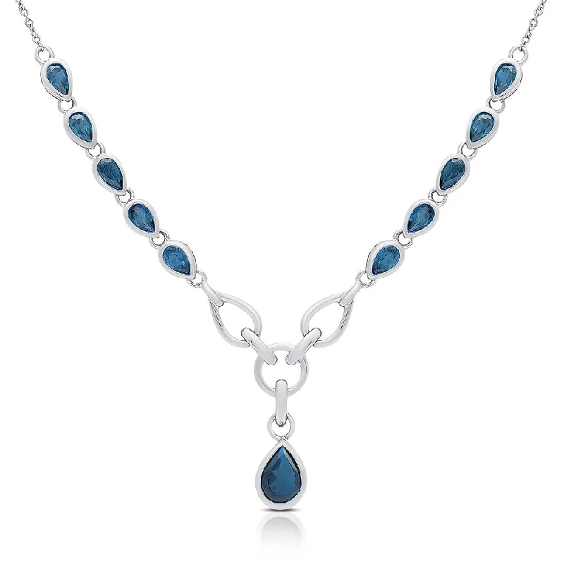 Dainty charm necklaces-Dolce Giavonna Sterling Silver London Blue Topaz Teardrop Necklace