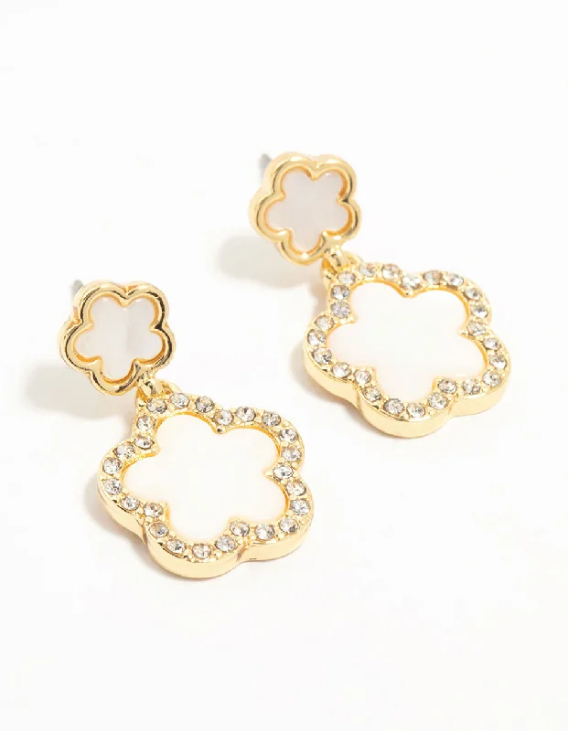 Bamboo style earrings-Gold Plated Clover Drop Earrings