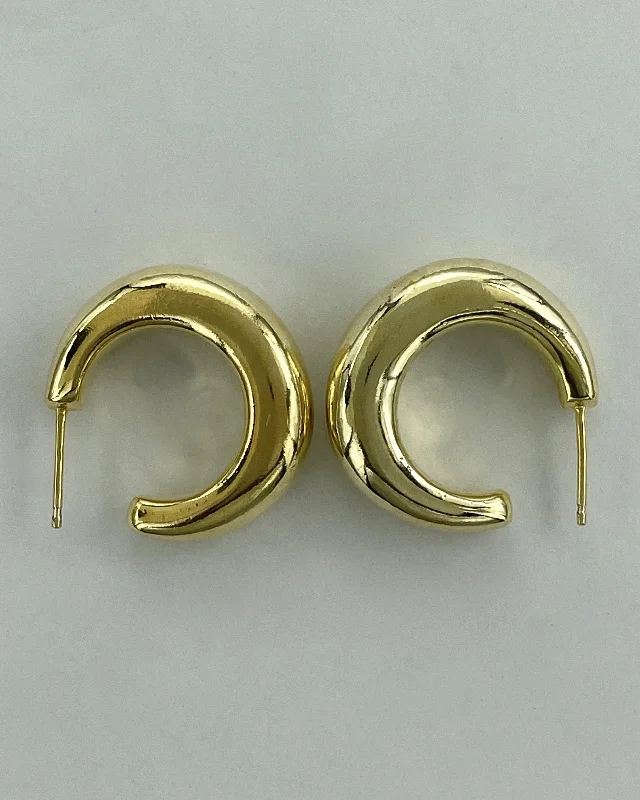 Solid ring earrings-Vaubel Designs Puffy Gold Hoops