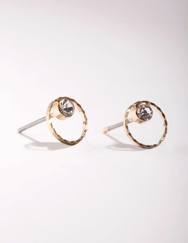 Tiered drop earrings-Gold Mini Circle Dia Stud Earrings