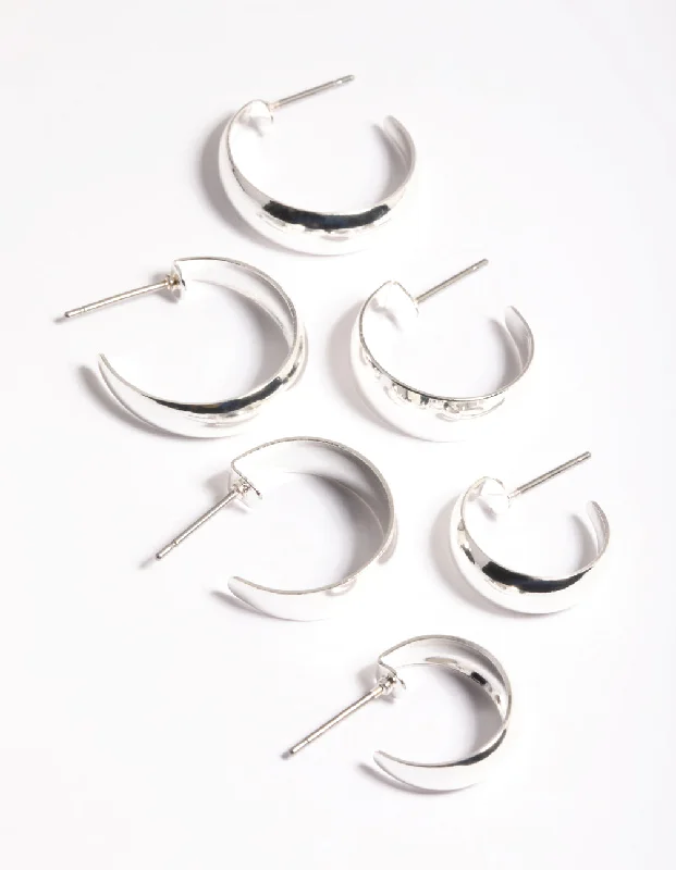 Twine bead earrings-Silver Chubby Hillow Hoop Earrings Pack