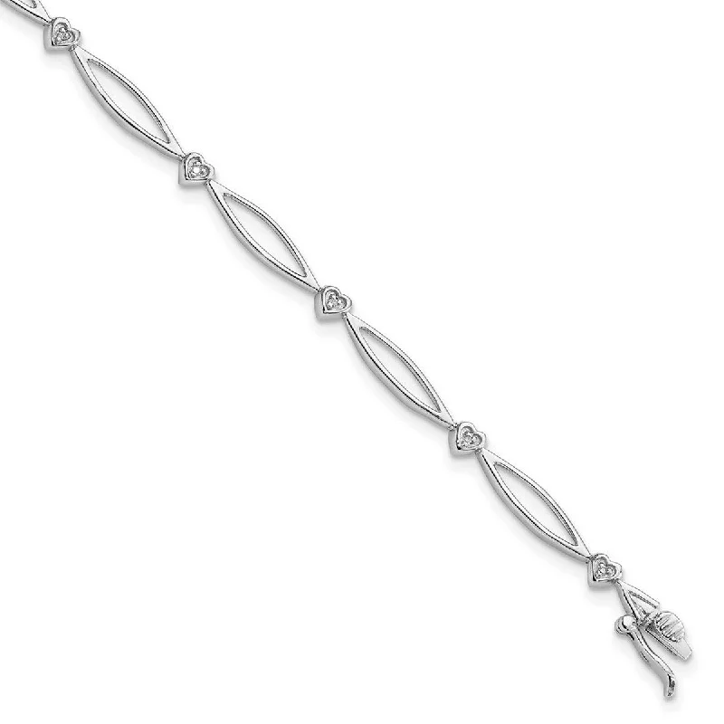 Fox motif bangles-Curata 925 Sterling Silver Polished Box Catch Closure Diamond Bracelet