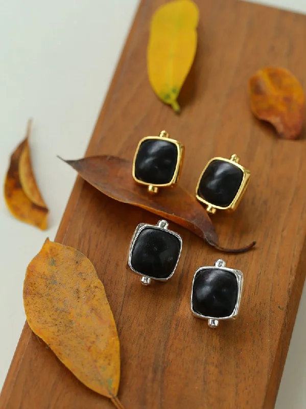 Thin threader earrings-Square Ebony Geometric Stud Earrings