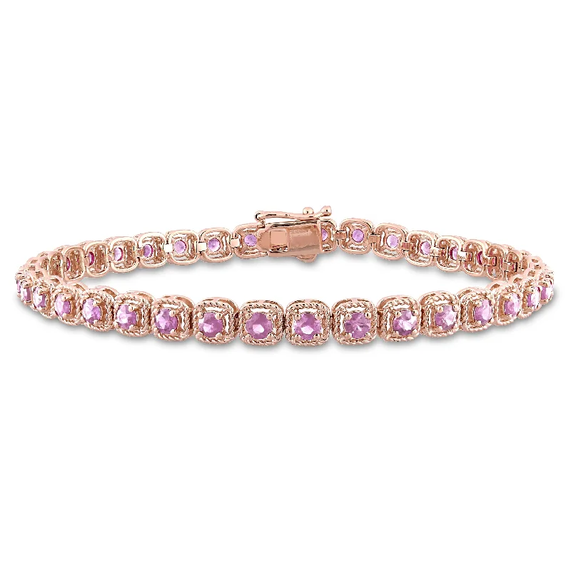 Pure link bangles-Miadora 3 3/4 CT TGW Light Pink Sapphire Bracelet in 14k Rose Gold