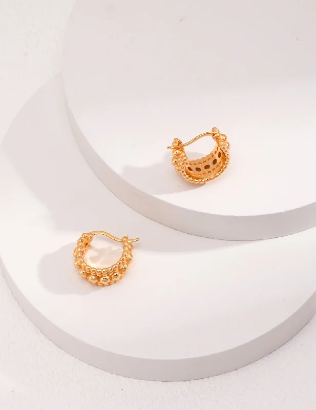 Polished gold earrings-Gold Bead Huggie Hoops Earring