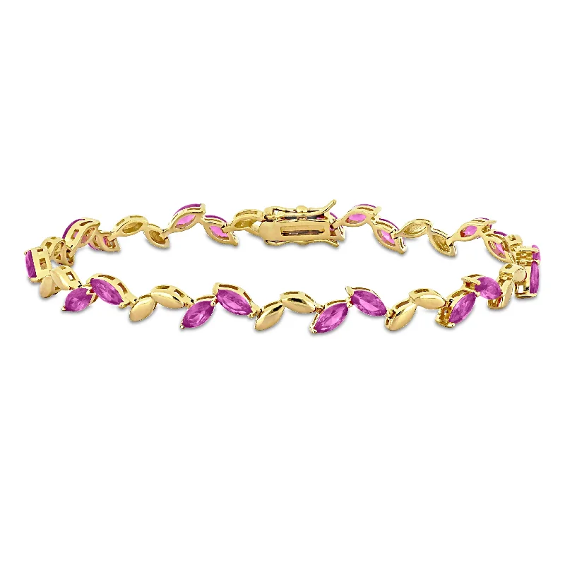 Pure link bangles-Miadora 9 1/2ct TGW Created Pink Sapphire Bracelet in Yellow Sterling Silver