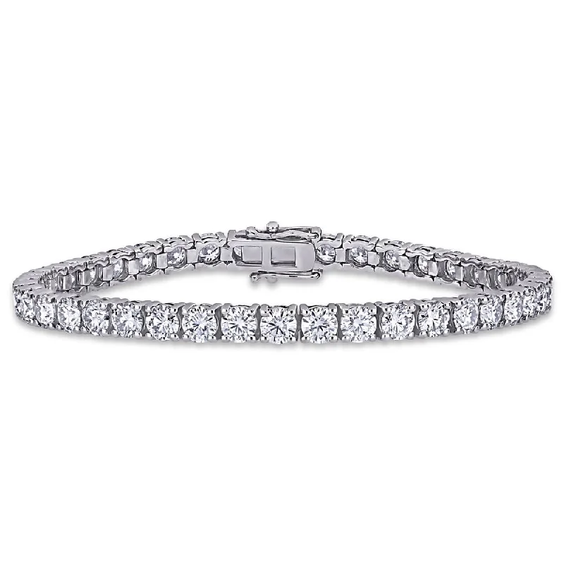 Wide geometric bangles-Miadora 10 1/2ct DEW Moissanite Classic Tennis Bracelet in 14k White Gold - 7 in x 4.3 mm x 3.2 mm